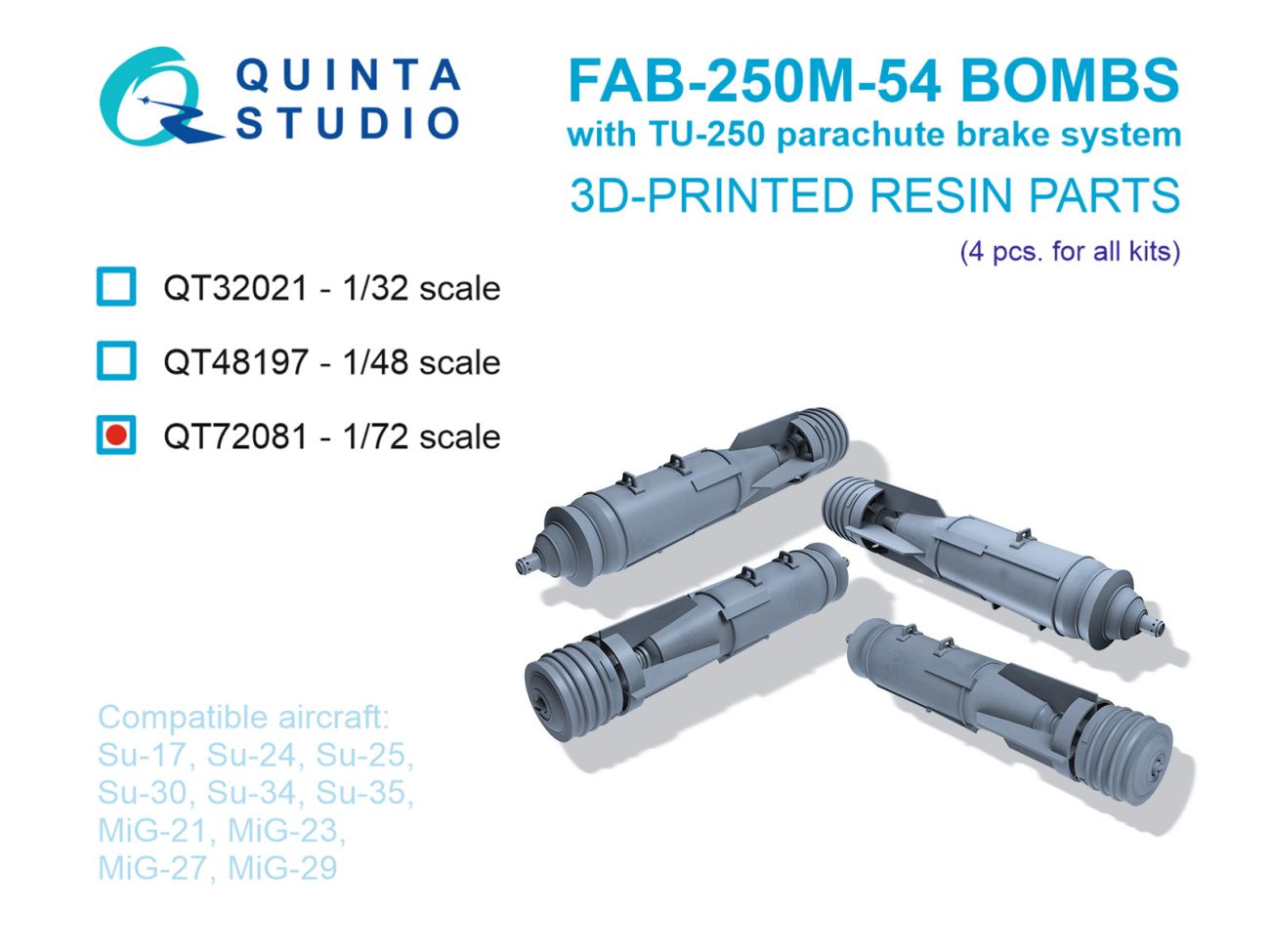 1:72 FAB-250 M-54 Bombs with TU-250 parachute brake system, 4 pcs (for all kits)