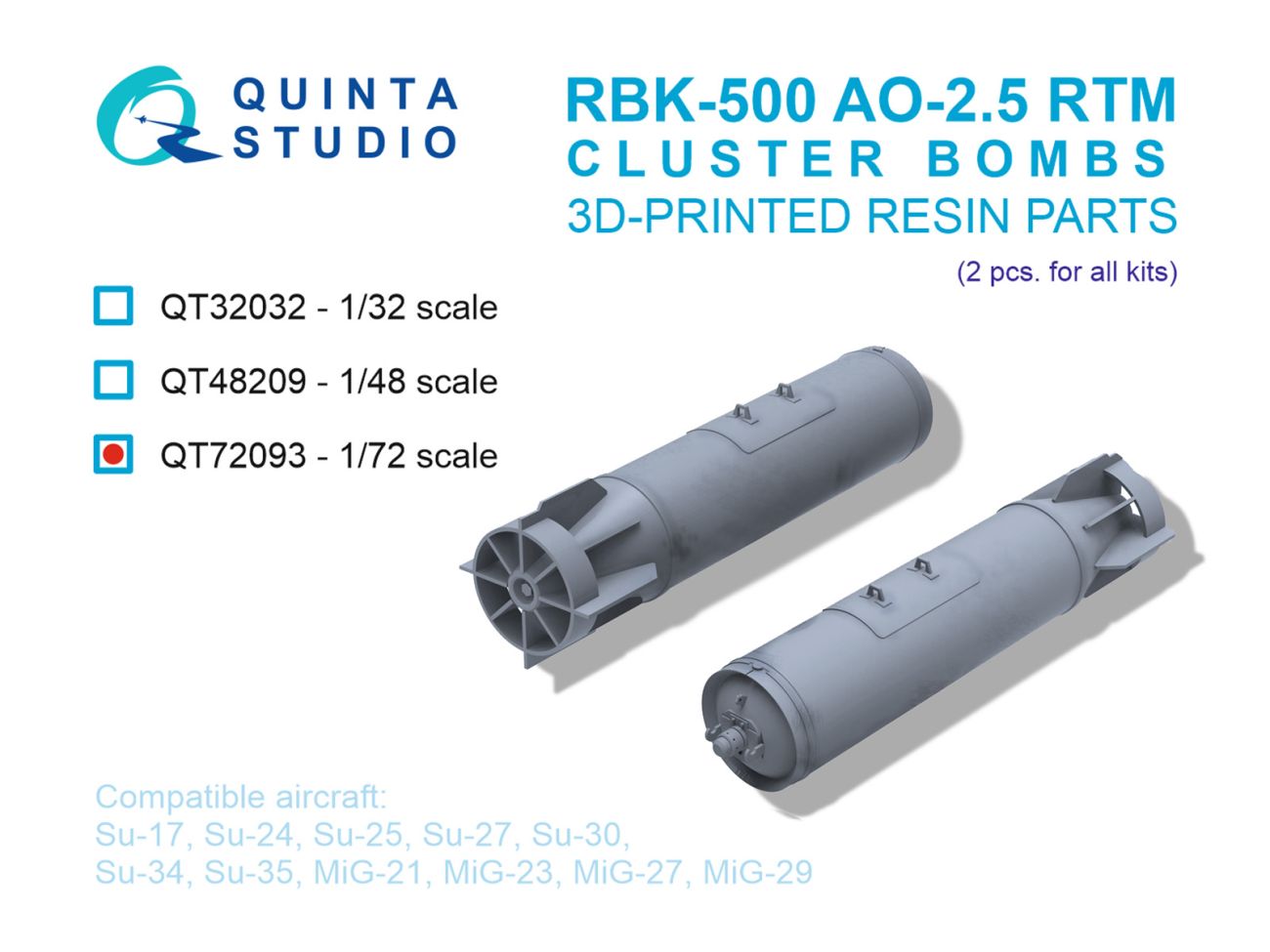 1:72 RBK-500 AO-2.5 RTM Cluster Bombs, 2 pcs (for all kits)