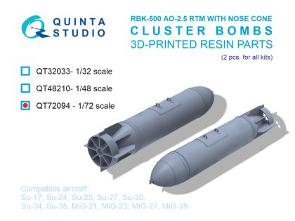 1:72 RBK-500 AO-2.5 RTM (version with nose fairing) Cluster Bombs, 2 pcs (for all kits)