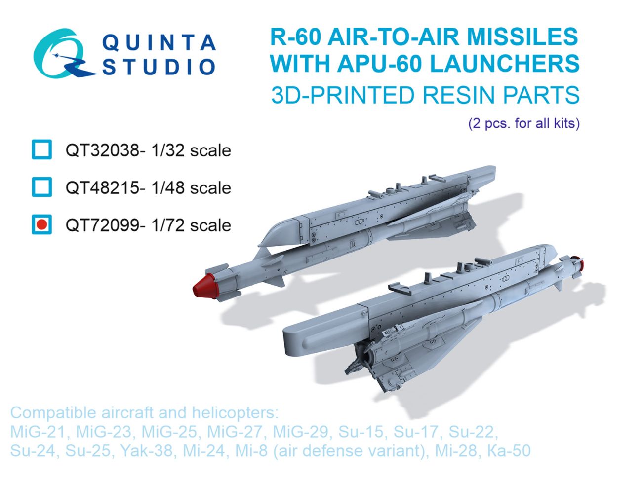 1:72 R-60 Air-to-air Missiles with APU-60 Launchers, 2 pcs (for all kits)