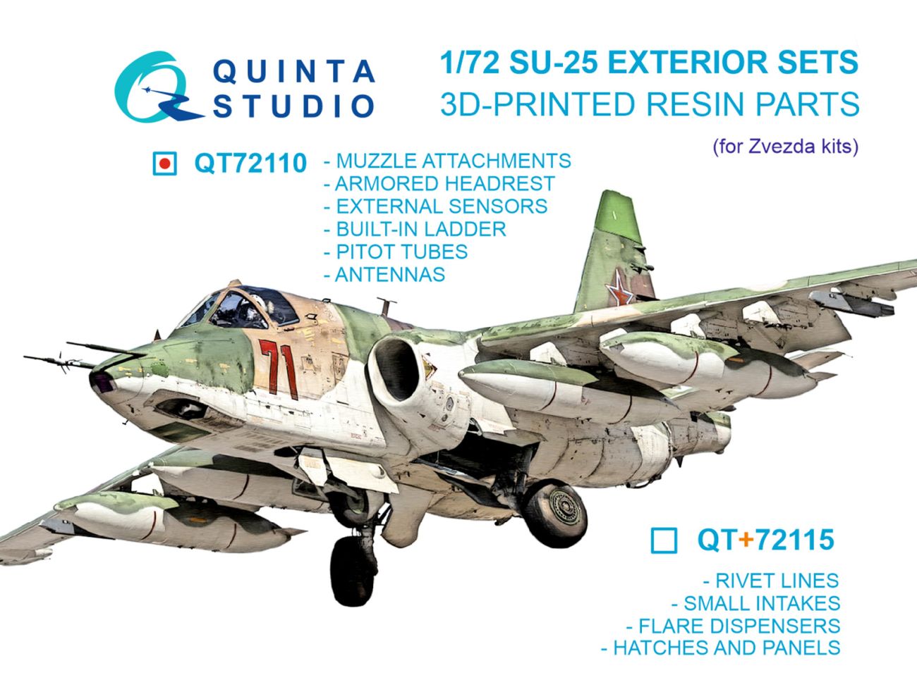 1:72 Su-25 Exterior Set Pt.1: muzzle attachments, armored headrest, external sensors, built-in ladder, pitot tubes and antennas (Zvezda)