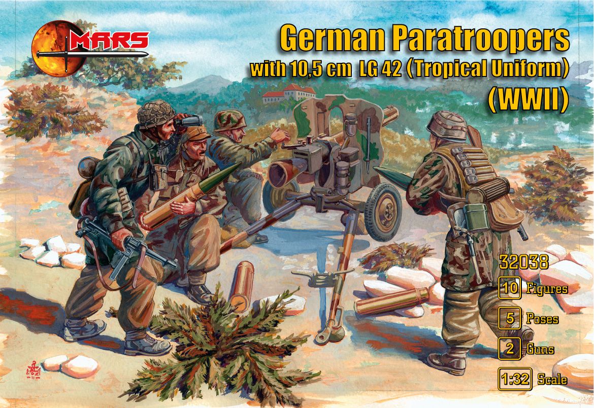 1:32 German Paratroopers with 10,5cm tropical uniform (WWII)