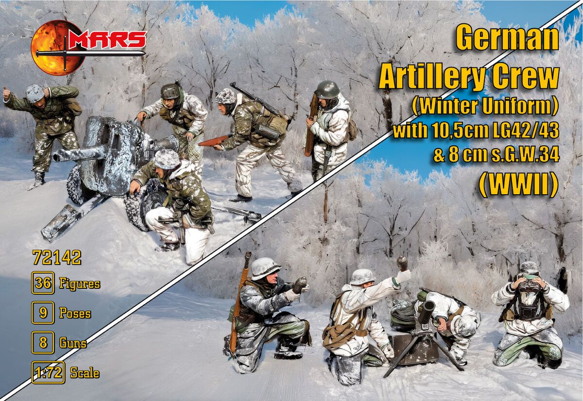1:72 German WWII Artillery Crew in Winter Uniform - includes 10.5cm LG42/43 and 8cm s.G.W.34