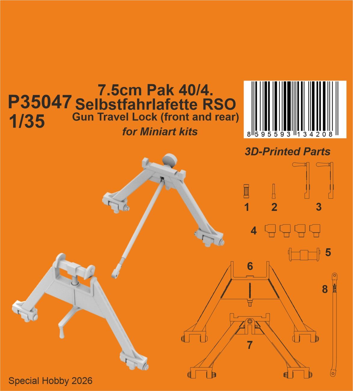 1:35 7.5cm Pak 40/4. Selbstfahrlafette RSO – Gun Travel Lock (front and rear)/ for Miniart kit