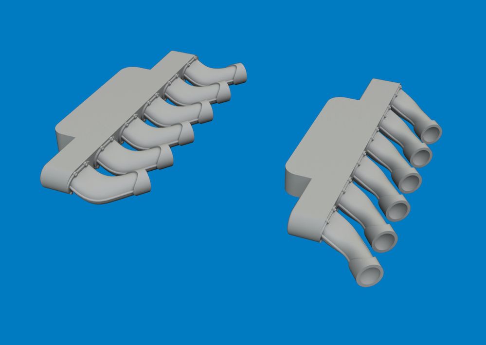 1:48 Spitfire Mk.IX - Exhaust Stacks Rounded (for Airfix Kits / 3D-Printed)