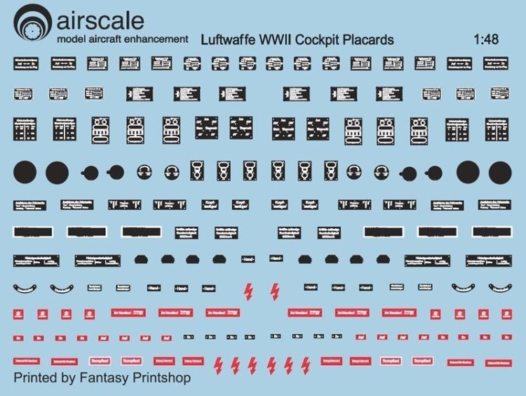 1:48 WWII Luftwaffe Cockpit Placards