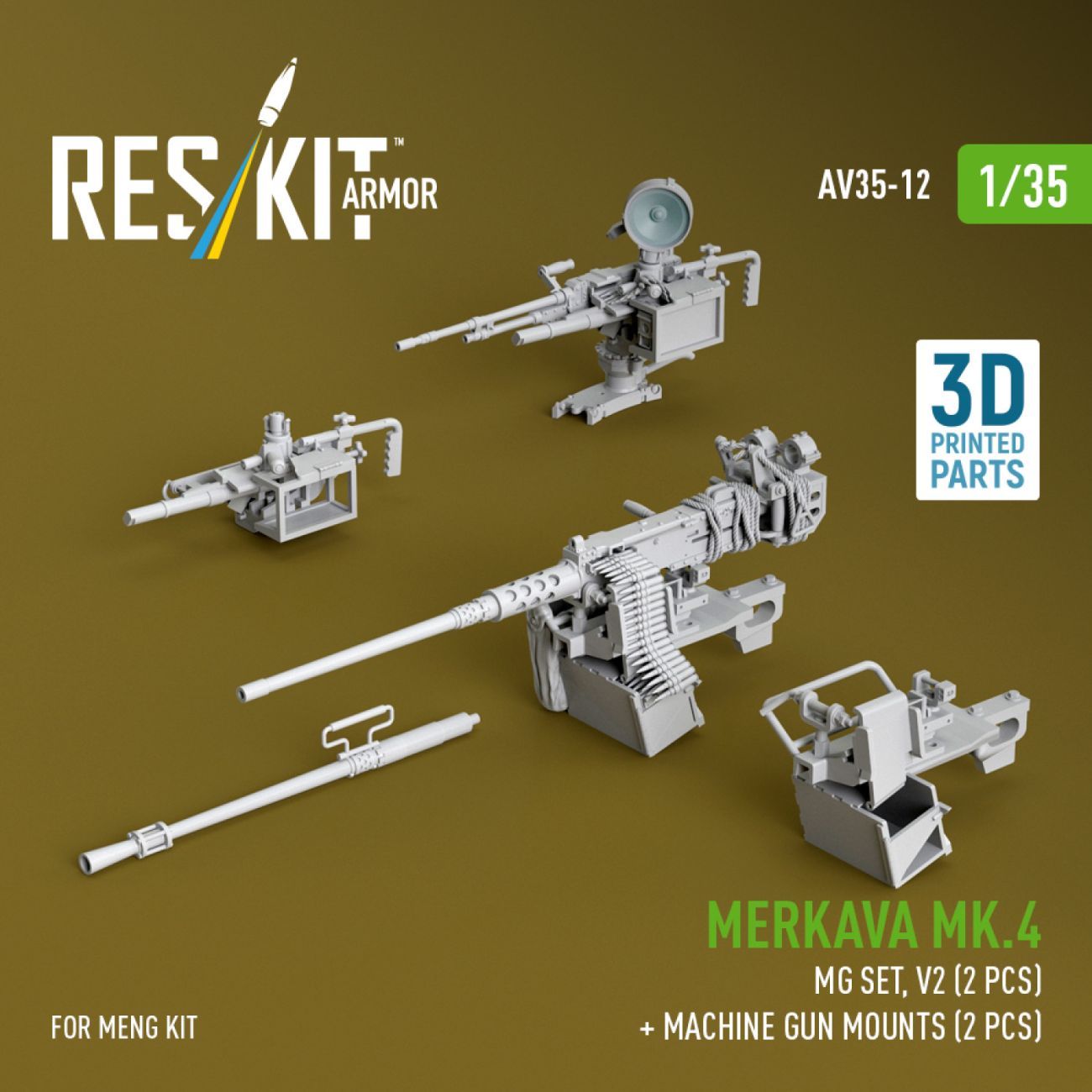 1:35 Merkava Mk.4 MG set, V.2 (2 pcs) + Machine gun mounts (2 pcs) for Meng kit
