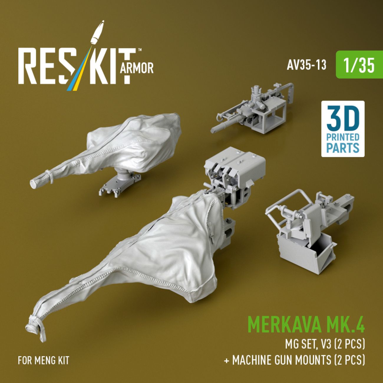1:35 Merkava Mk.4 MG set, V.3 (2 pcs) + Machine gun mounts (2 pcs) for Meng kit