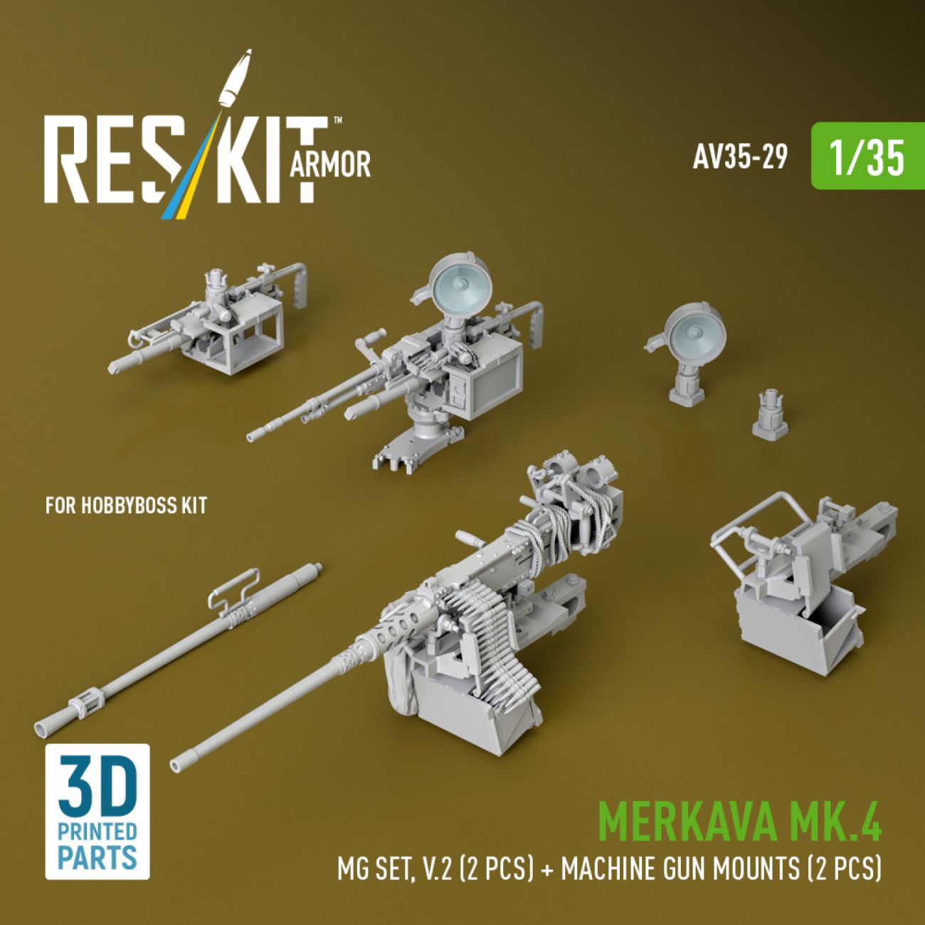 1:35 Merkava Mk.4 MG set, V.2 (2 pcs) + Machine gun mounts (2 pcs) for HobbyBoss kit