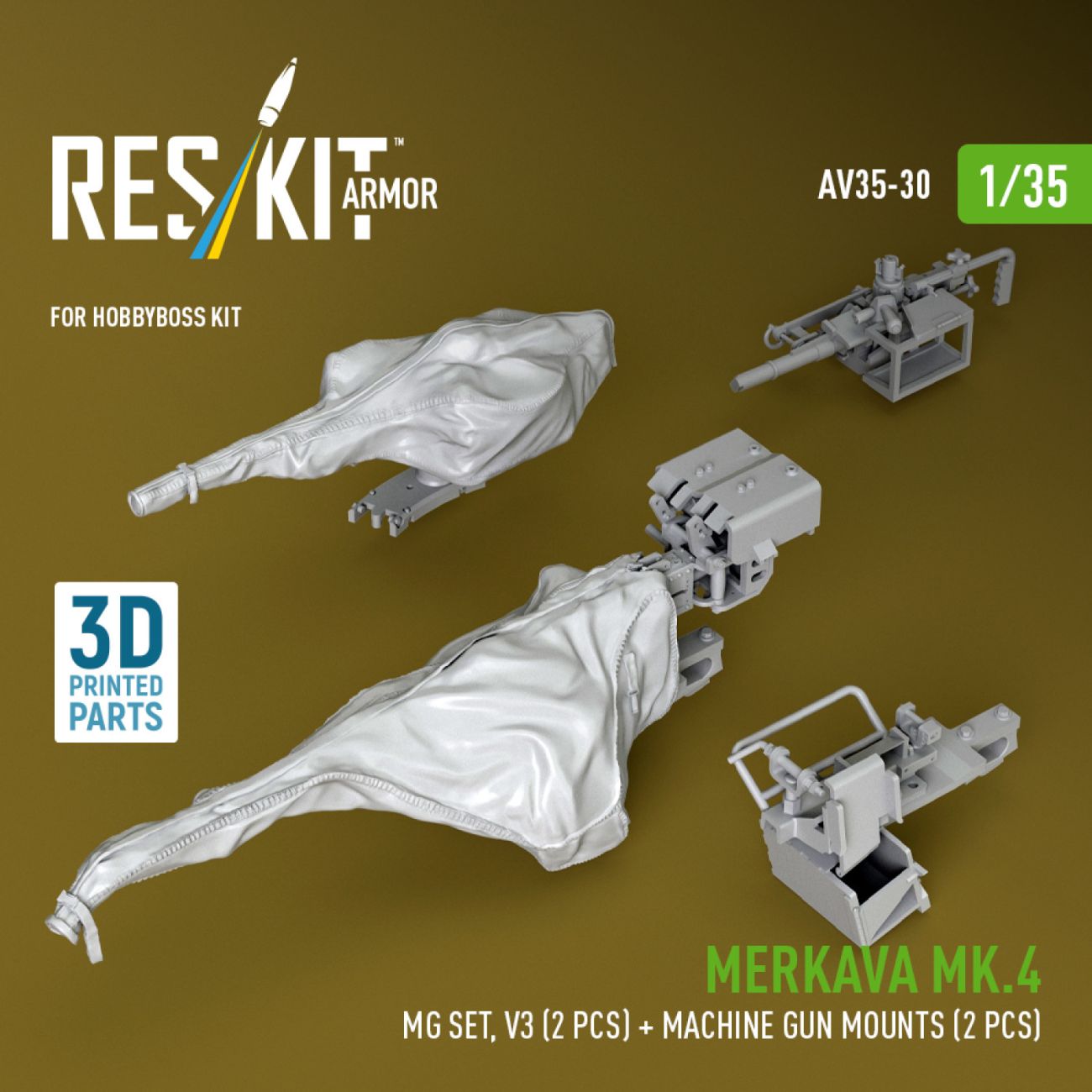 1:35 Merkava Mk.4 MG set, V.3 (2 pcs) + Machine gun mounts (2 pcs) for HobbyBoss kit
