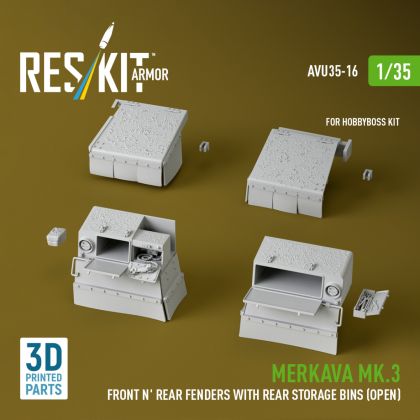 1:35 Merkava Mk.3 Front n' Rear fenders with Rear stowage bins (open) for HobbyBoss kit