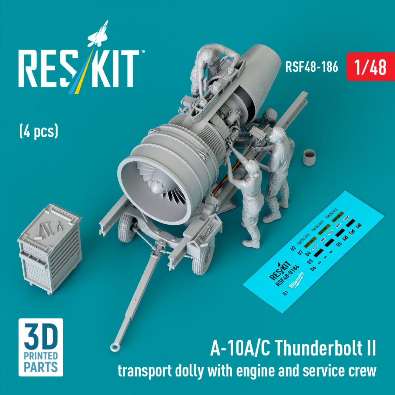 1:35 A-10A/C Thunderbolt II transport dolly with engine and service crew (4 pcs)