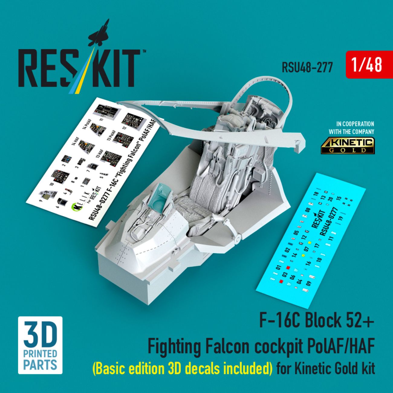 1:48 F-16C Block 52+ Fighting Falcon cockpit PolAF/HAF (Basic edition 3D decals included) for Kinetic Gold kit