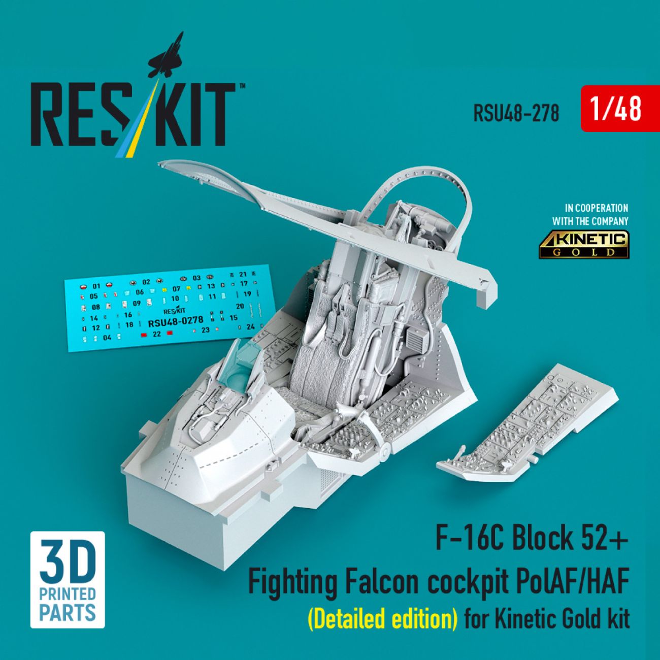 1:48 F-16C Block 52+ Fighting Falcon cockpit PolAF/HAF (Detailed edition) for Kinetic Gold kit