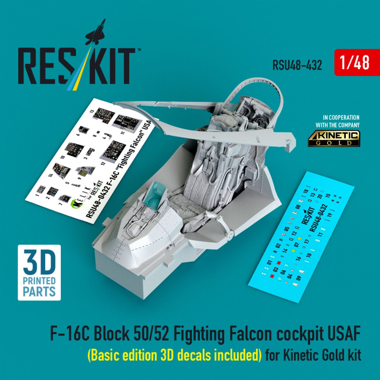 1:48 F-16C Block 50/52 Fighting Falcon cockpit USAF (Basic edition 3D decals included) for Kinetic Gold kit