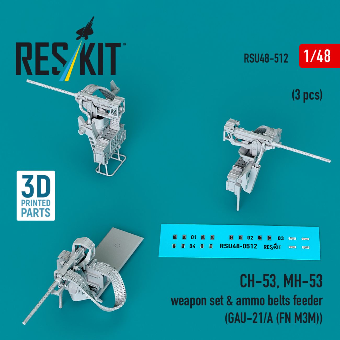 1:48 CH-53, MH-53 weapon set & ammo belts feeder (GAU-21/A (FN M3M)) (3 pcs)