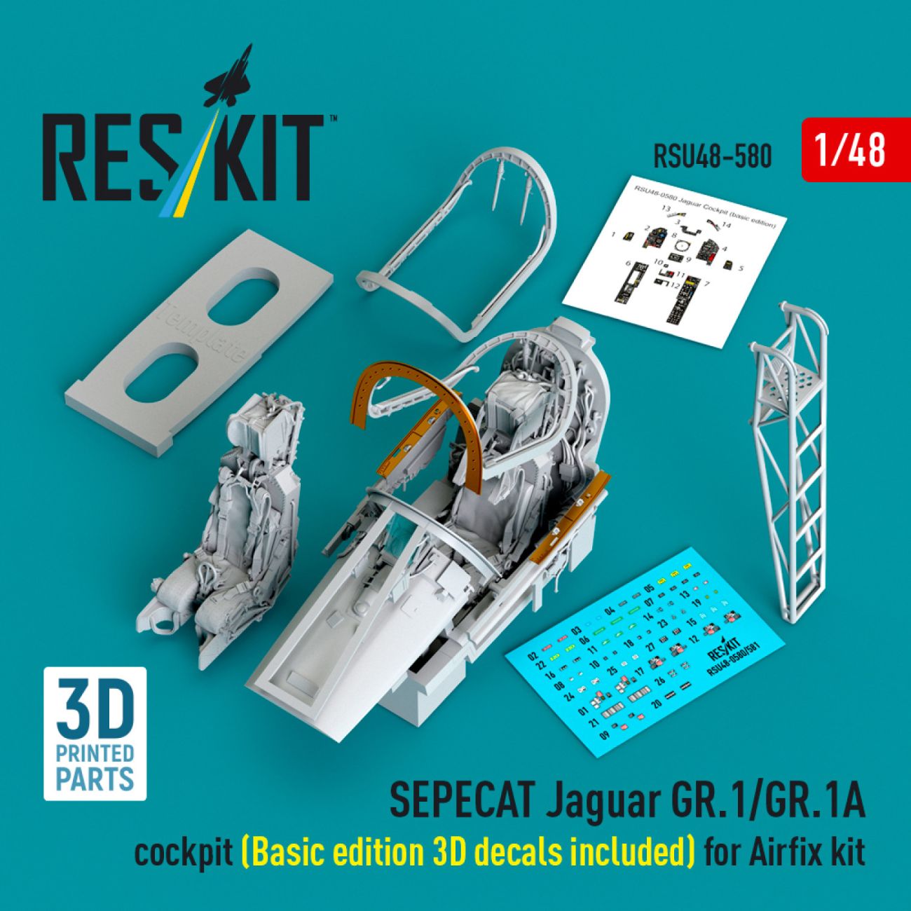 1:48 SEPECAT Jaguar GR.1/GR.1A cockpit (Basic edition 3D decals included) for Airfix kit