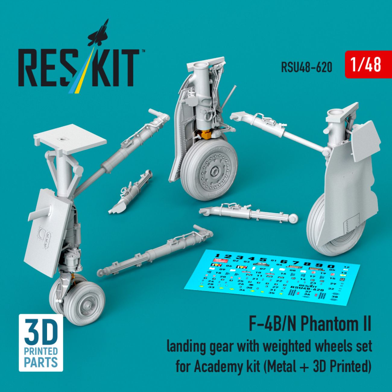 1:48 F-4B/N Phantom II landing gear with weighted wheels set for Academy kit