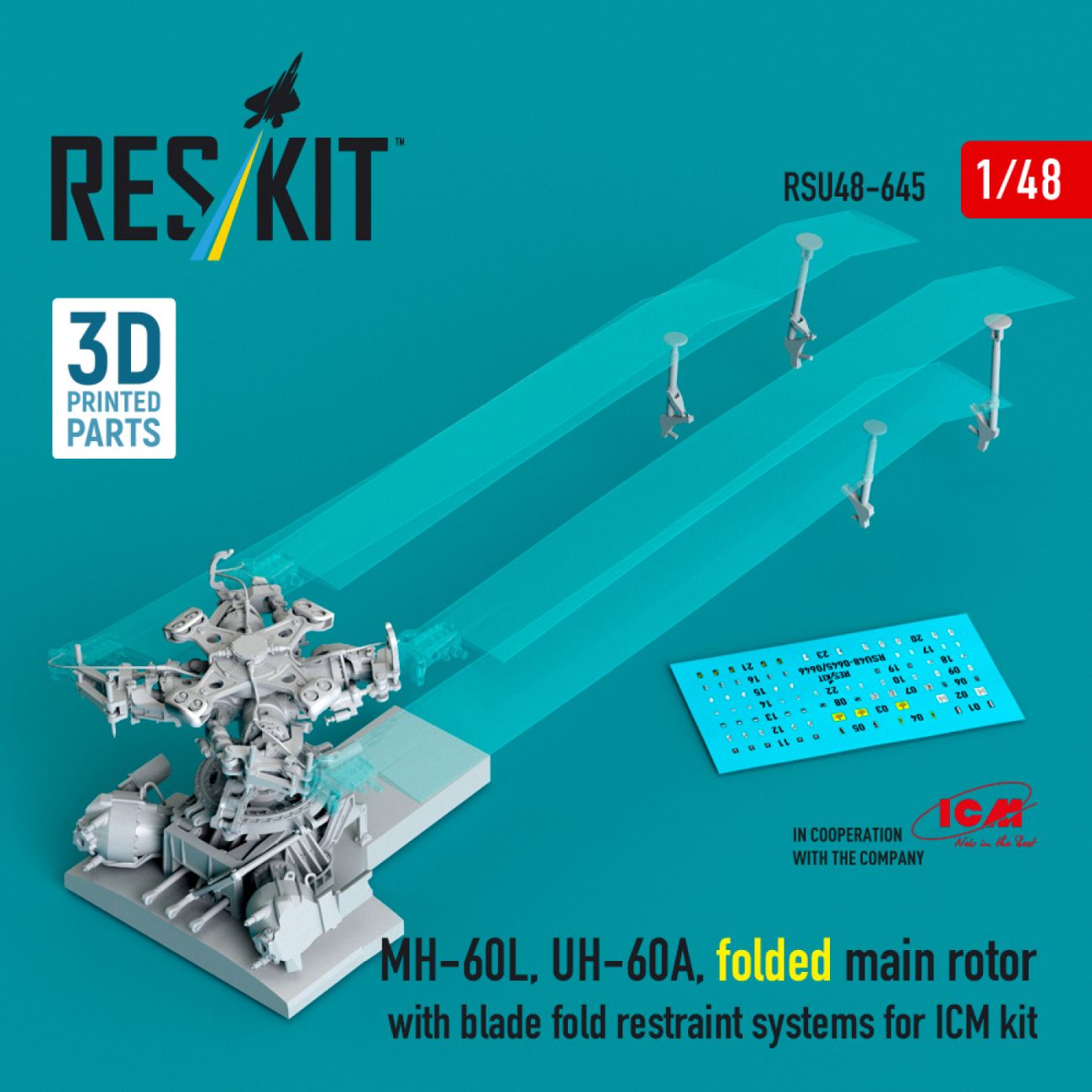 1:48 MH-60L, UH-60A, folded main rotor with blade fold restraint systems for ICM kit