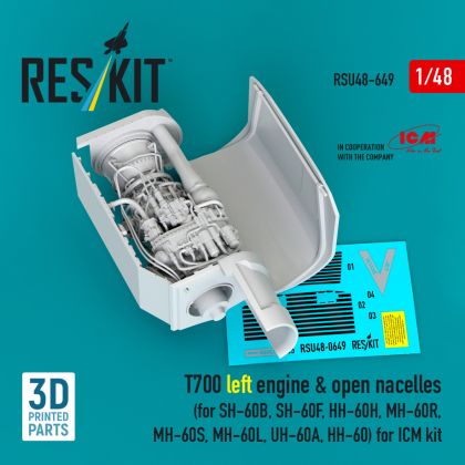 1:48 T700 left engine & open nacelles (for SH-60B, SH-60F, HH-60H, MH-60R, MH-60S, MH-60L, UH-60A, HH-60) for ICM kit