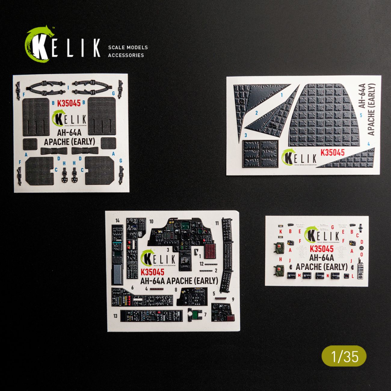 1:35 AH-64A APACHE (early) - interior 3D decals for Trumpeter kit