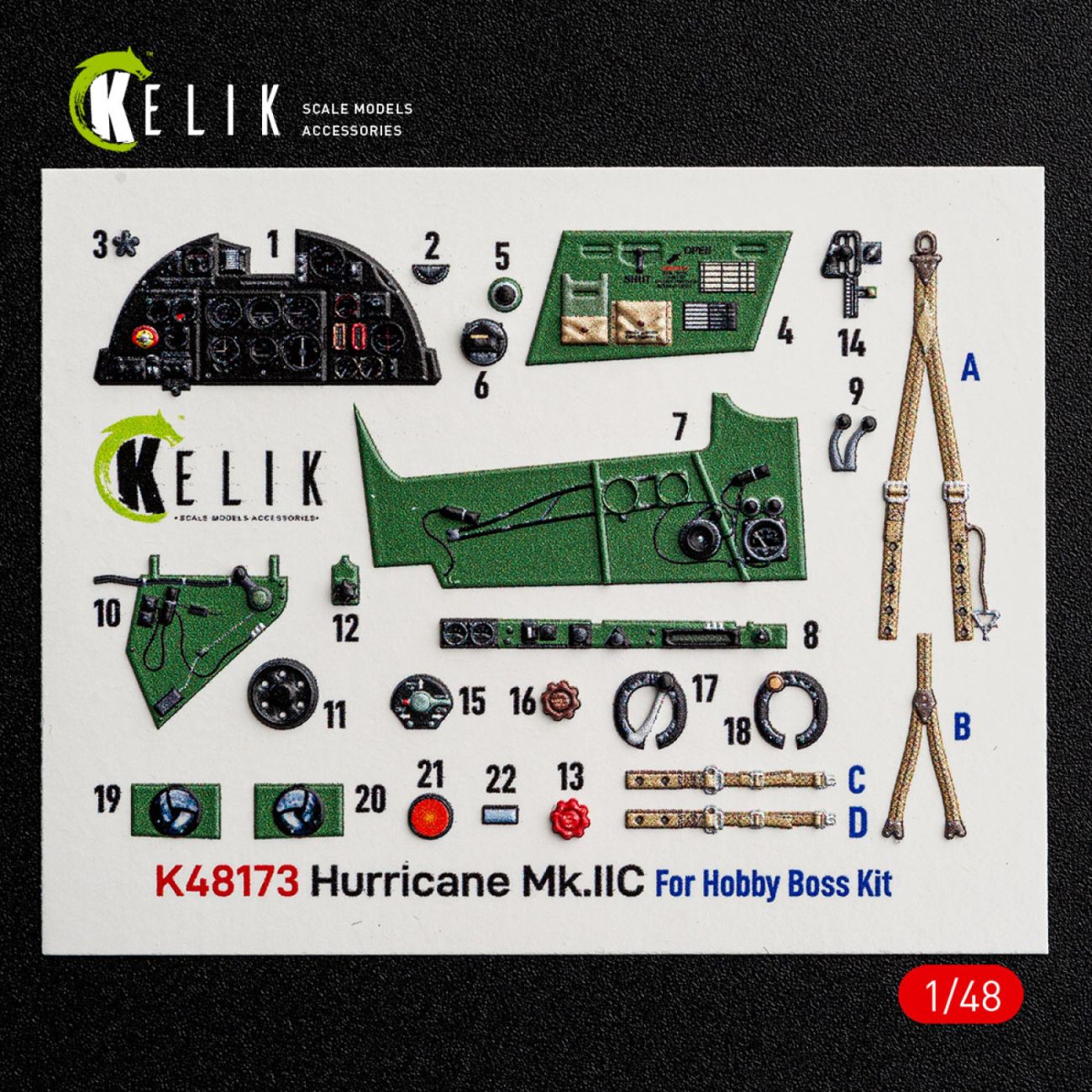 1:48 Hurricane Mk.IIC - interior 3D decals for HobbyBoss kit