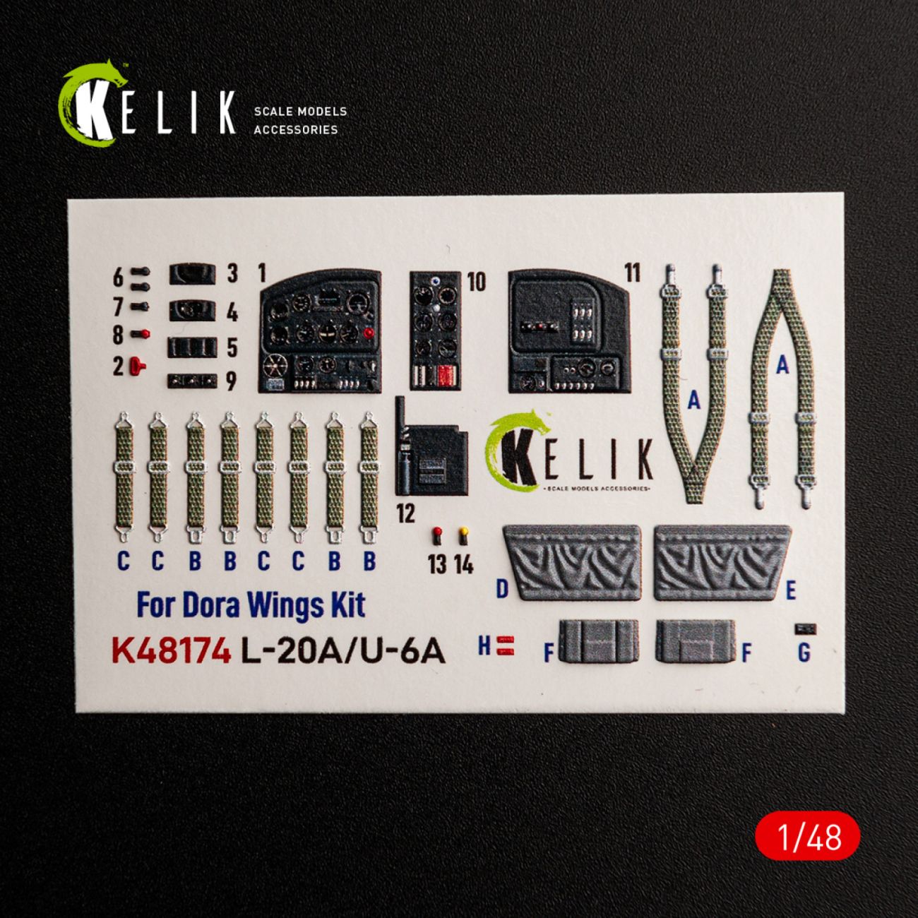 1:48 L-20A/U-6A - type 1 interior 3D decals for Dora Wings kit