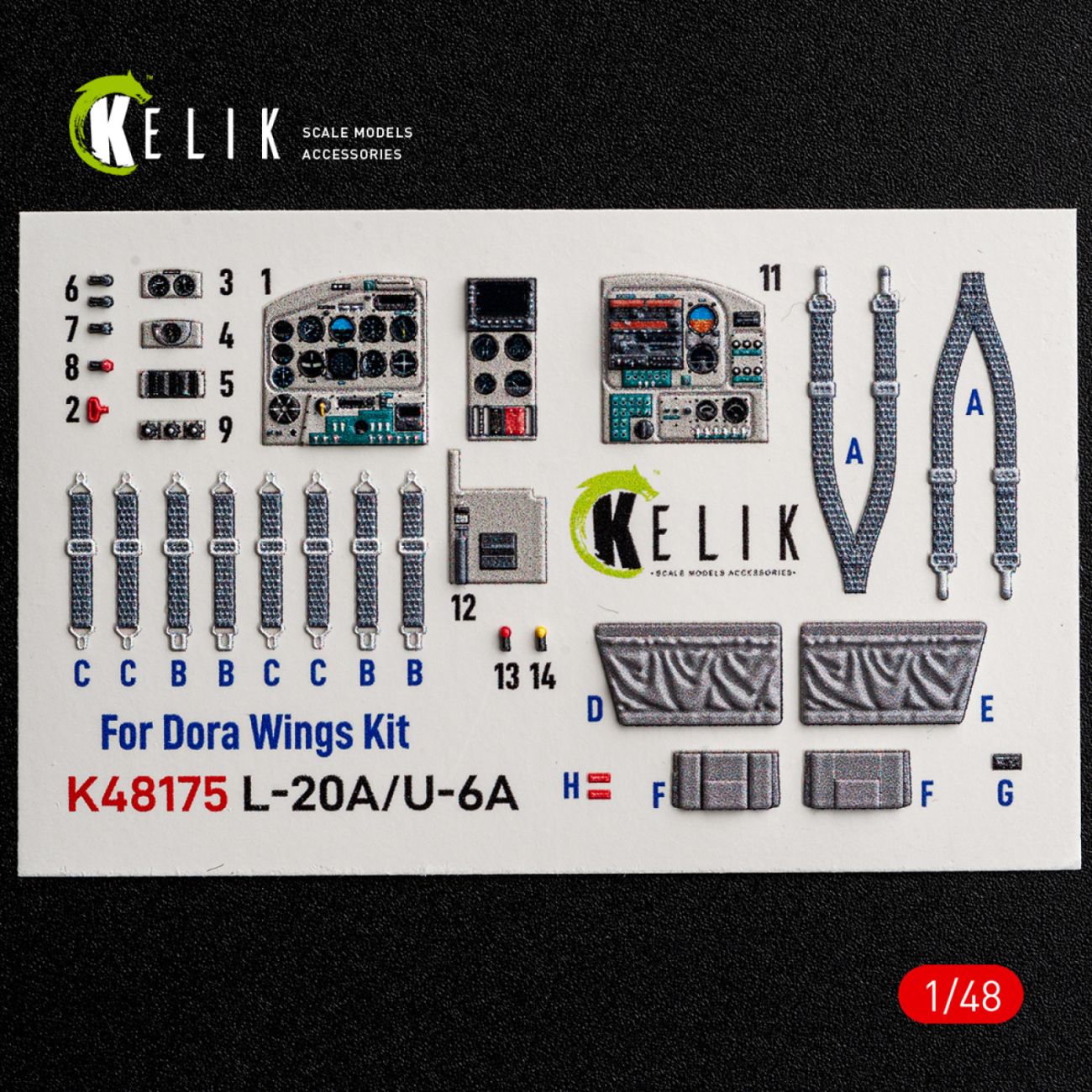 1:48 L-20A/U-6A - type 2 interior 3D decals for Dora Wings kit