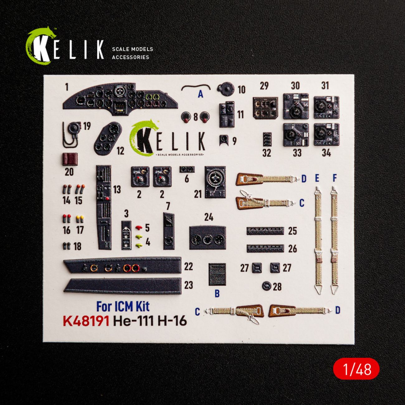 1:48 He-111 H-16 - interior 3D decals for ICM kit