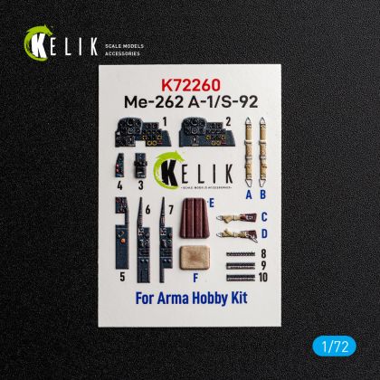 1:72 Me-262 A-1/S-92 - interior 3D decals for Arma Hobby kit