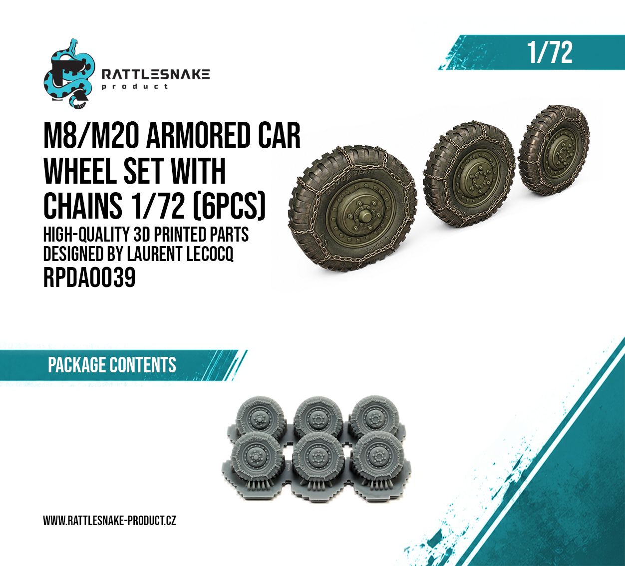 1:72 M8/M20 Armored Car Wheel Set with Chains 6pcs