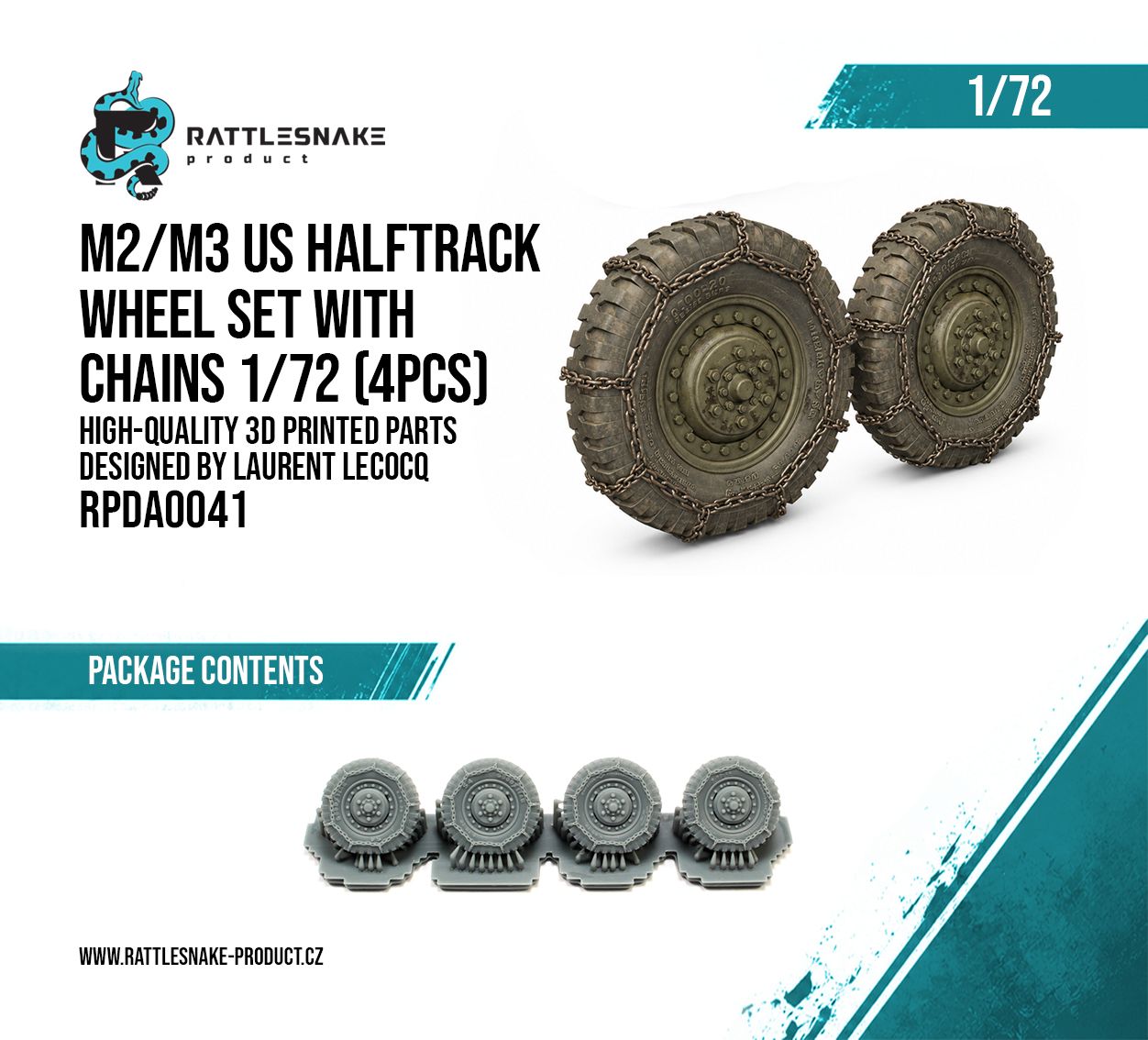 1:72 M2/M3 US Halftrack wheels set with Chains 4pcs