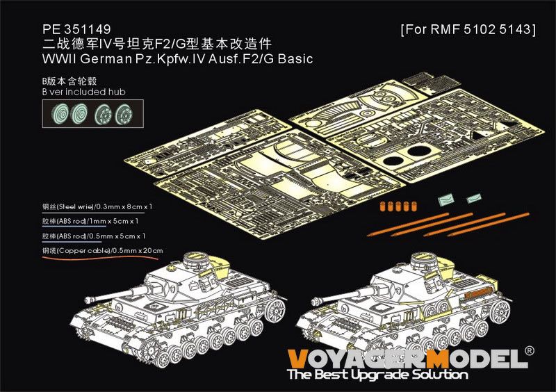 1:35 German WWII Pz.Kpfw.IV Ausf.F2/G - Basic Upgrade Set VERSION B included Demaged Road Wheels (for RMF 5102 and 5143 Kits)