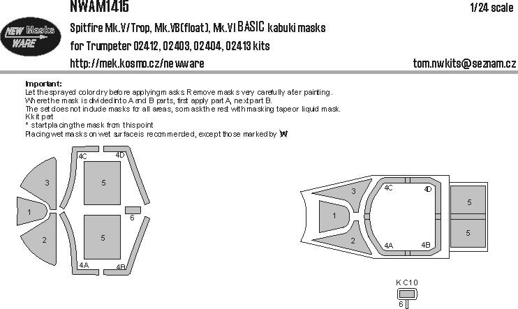 1:24 Spitfire Mk.V/Trop, Mk.VB(float), Mk.IV BASIC kabuki masks