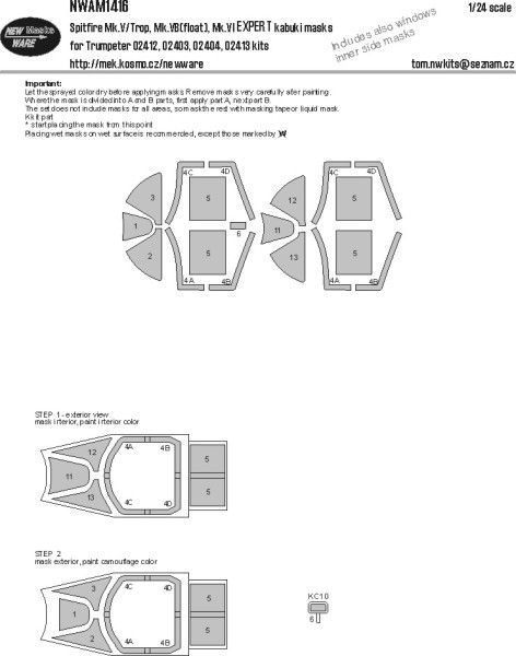 1:24 Spitfire Mk.V/Trop, Mk.VB(float), Mk.IV EXPERT kabuki masks