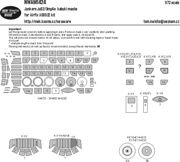 1:72 Junkers Ju-52/3mg4e wheels and canopy frame paint masks