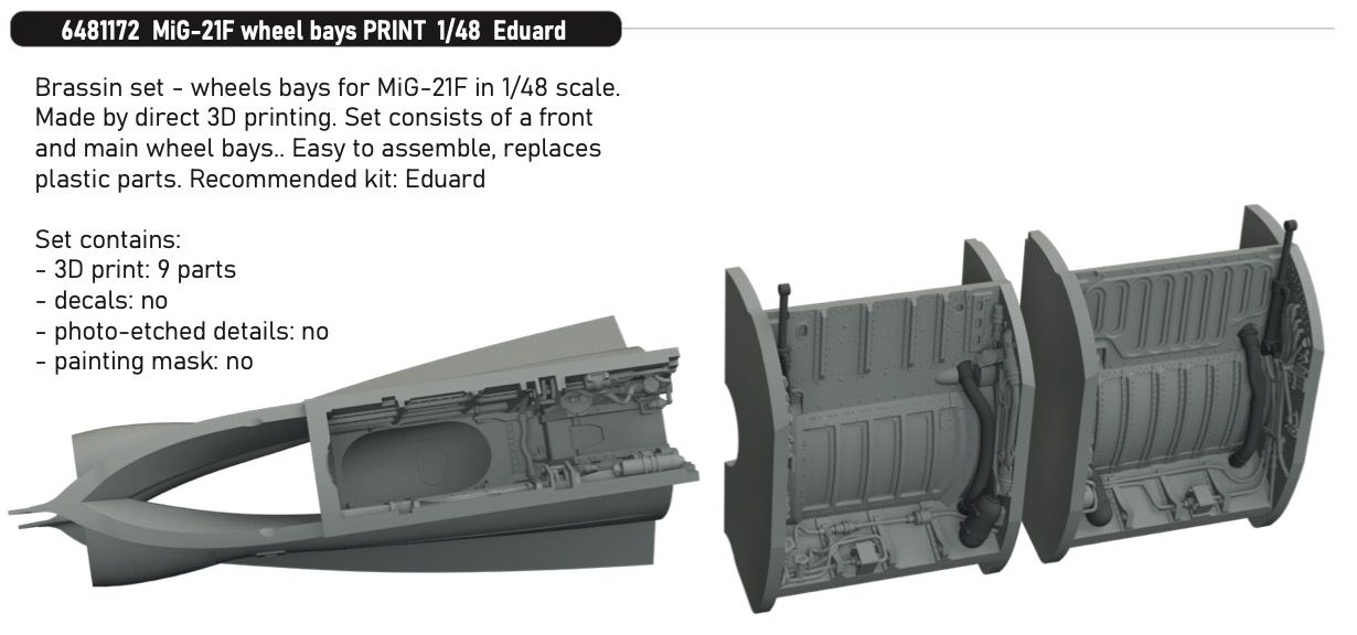 1:48 MiG-21F - Wheel Bays (3D-Printed) for Eduard