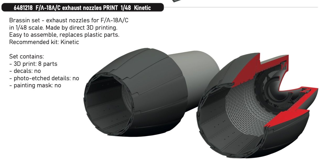 1:48 F/A-18 A/C Hornet - Exhaust Nozzles (for Kinetic Kits / 3D-Printed)
