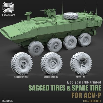 1:35 US ACV-P - Sagged Tires & Spare Tire (for Zimi Model Kits / 3D-Printed)