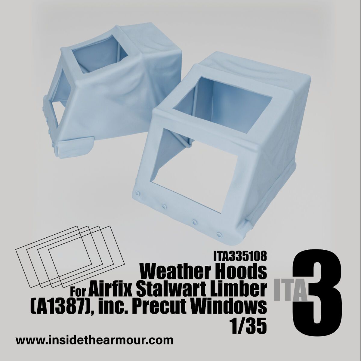 1:35 Alvis FV622 Stalwart - Pair of Weather Hoods with Precut Windows (for Airfix1387 Kit)