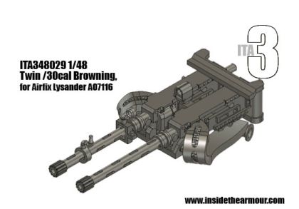 1:48 Twin .30 cal Brownings on an RAF Twin Mount for the Airfix Westland Lysander Mk.I/Mk.III (3D-Printed)