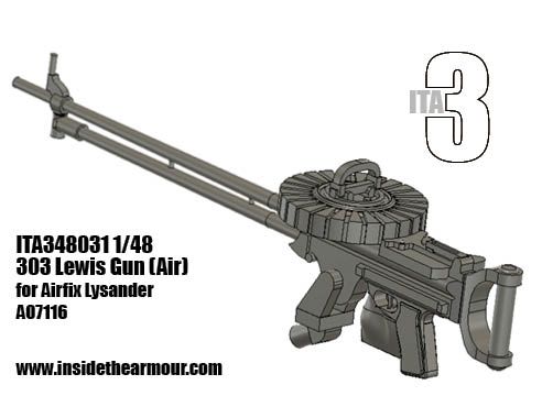 1:48 Lewis .303 on a Single Mount for the Airfix Westland Lysander Mk.I/Mk.III (3D-Printed)