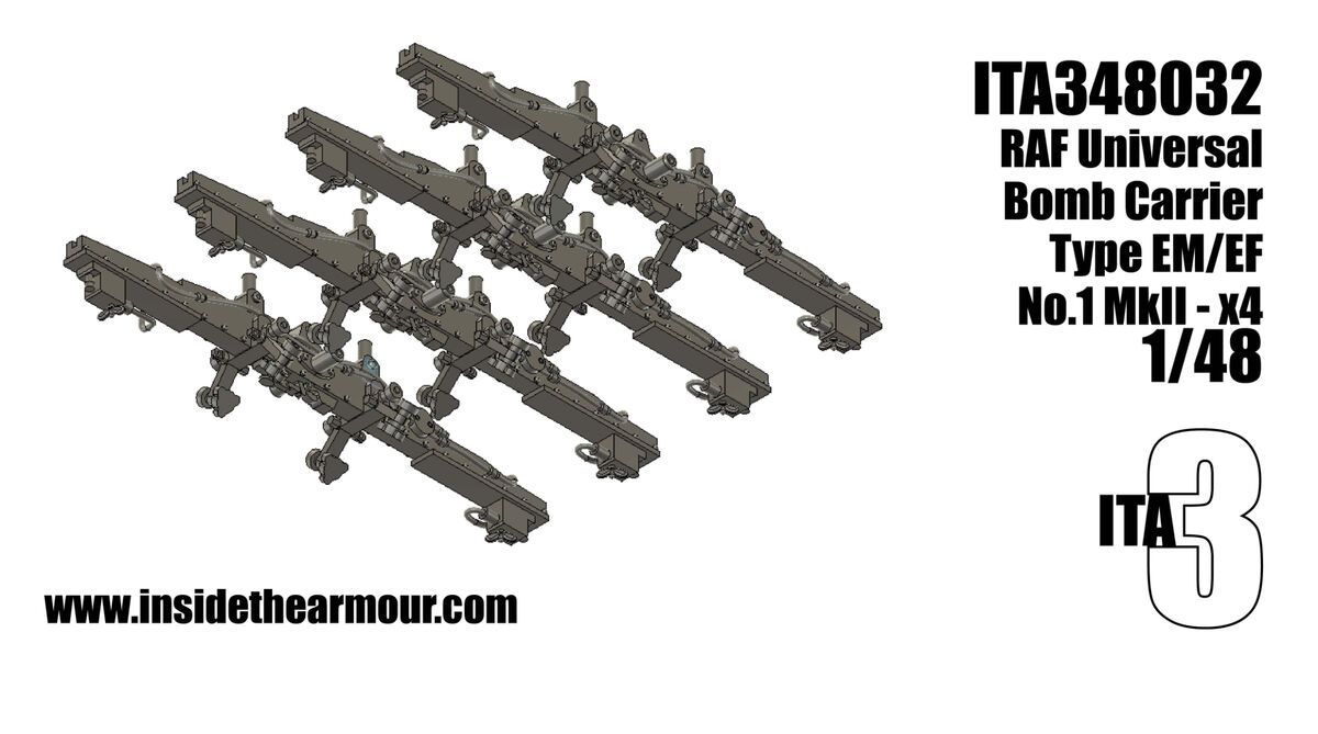 1:48 RAF Universal Bomb Carrier Type EM/EF No.1 Mk.II (4 pcs) for the Airfix Westland Lysander Mk.I / Mk.III (3D-Printed)