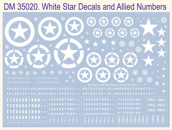 1:35 WW2 Decal-white Us Army Stars And Numbers Size 215/145 Mm