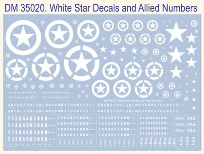1:35 WW2 Decal-white Us Army Stars And Numbers Size 215/145 Mm