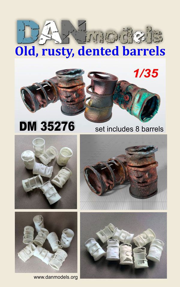 1:35 Rusty, old, burnt barrels. Set of 8 pcs. resin. 3D printing
