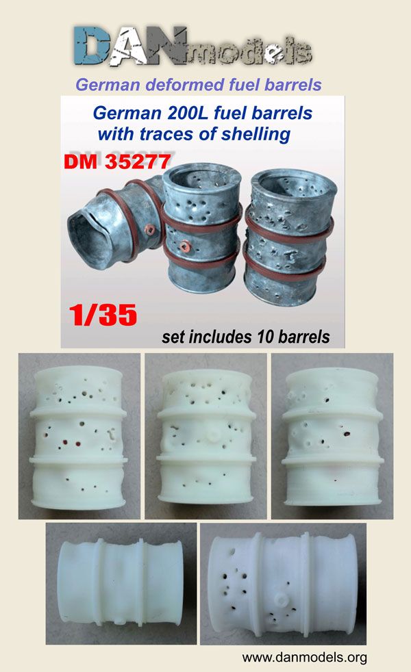 1:35 German deformed 200l. fuel barrels. Barrels with traces of shelling