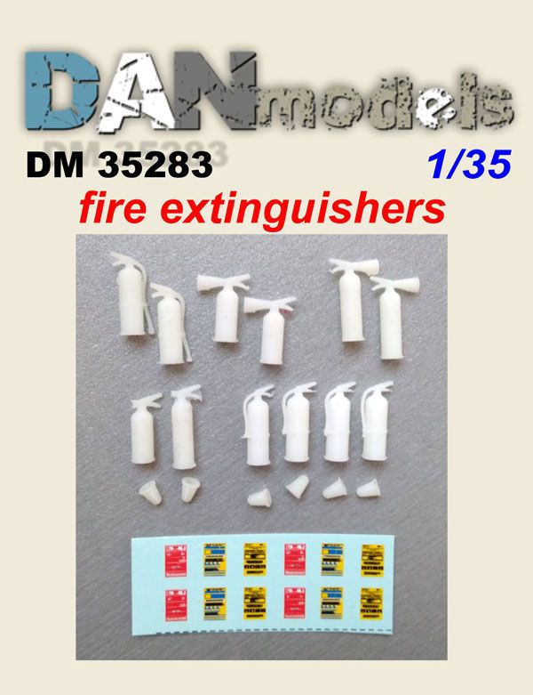 1:35 A set of fire extinguishers in stock. 12 pcs. resin. Decal.