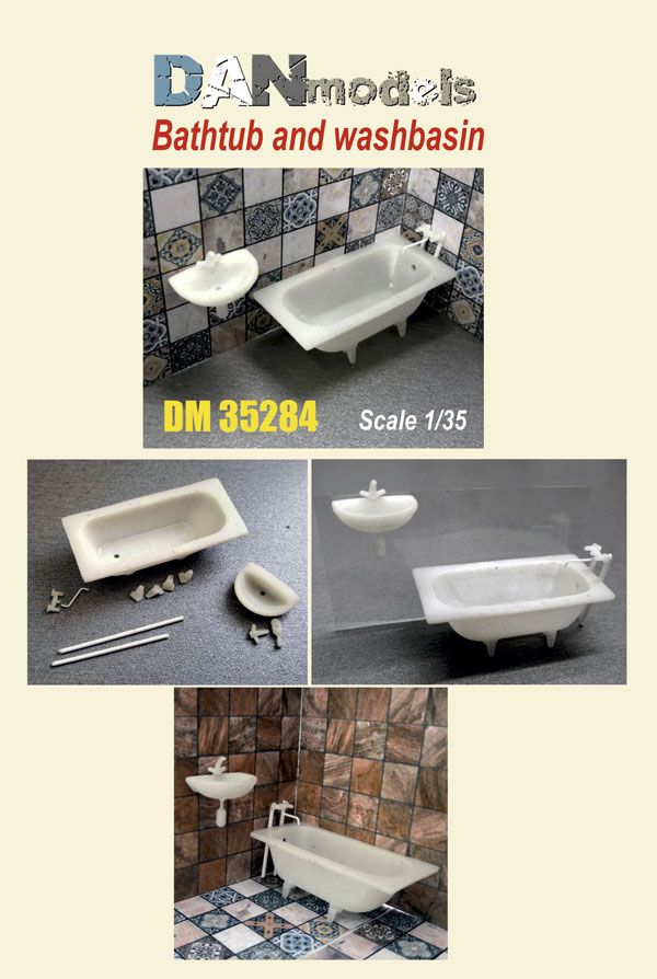 1:35 Bathtub and washbasin scale model, material - resin