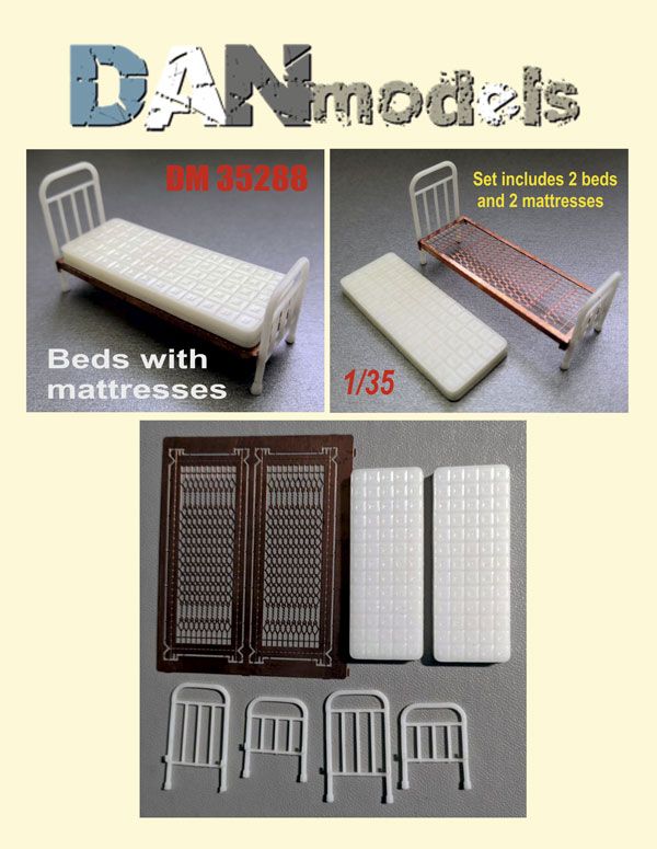 1:35 Bed and mattress Set No. 2 pcs. two beds and two mattresses. material — resin, photo-etched.